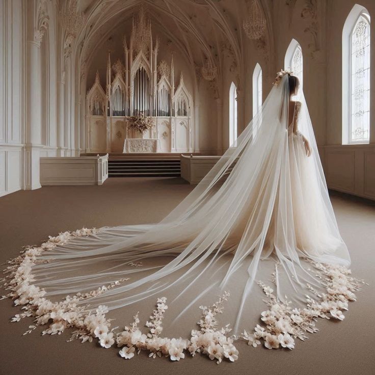 Elegant bride in a lace gown walking down the aisle